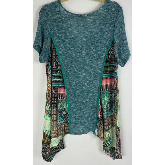 Poeme by Citron Size XL Wearable Art Tunic Top Asymmetrical Hem Blue Colorful - Picture 5 of 11